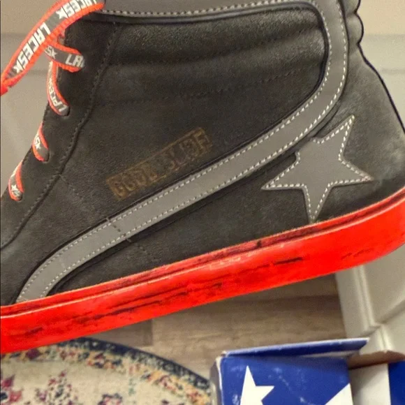 Golden Goose Deluxe Brand Slide Ice Suede Orange High-Top Sneakers - Picture 10 of 12